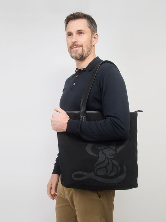 CANVAS LION SHOPPER - BLACK