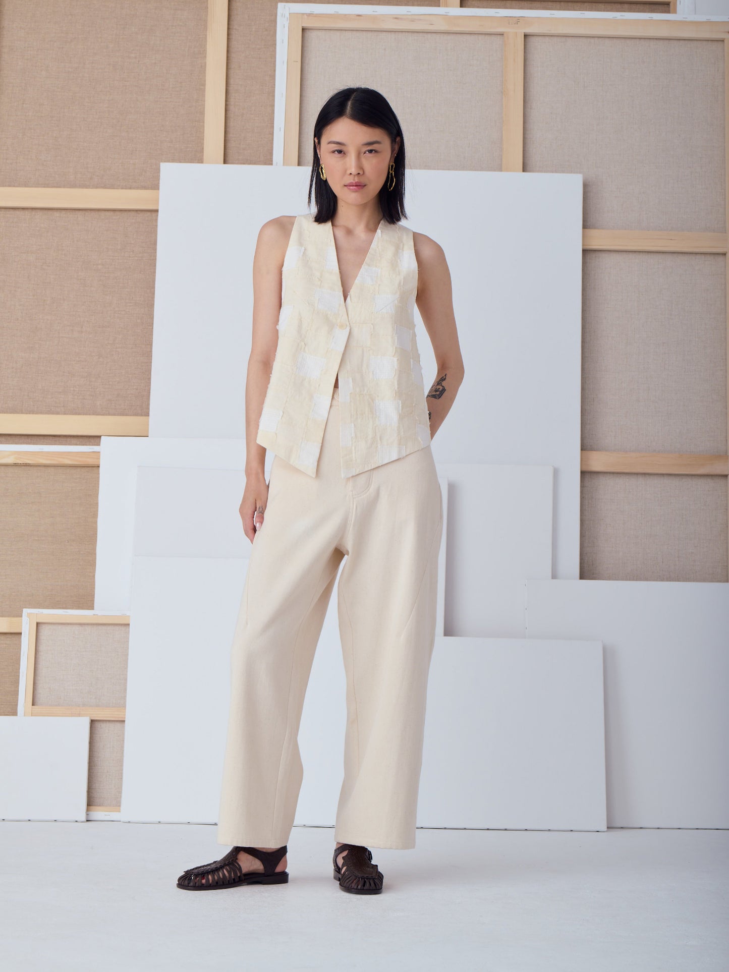 PACO PATCHWORK GILET ECRU