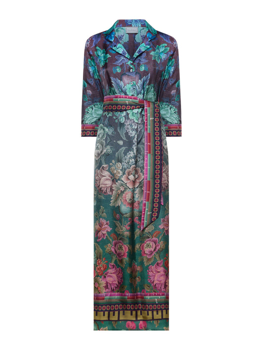 ALOE FLORAL SILK SHIRT-DRESS BLUE RED