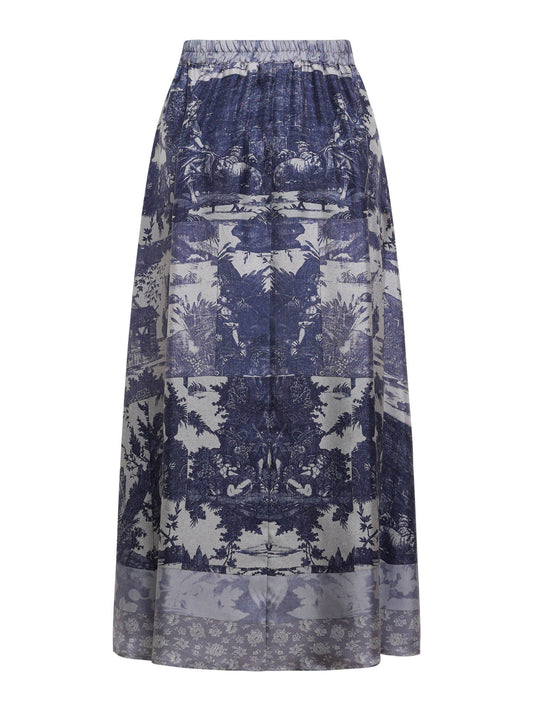 ALOES SILK FLORAL SKIRT - NAVY GREY