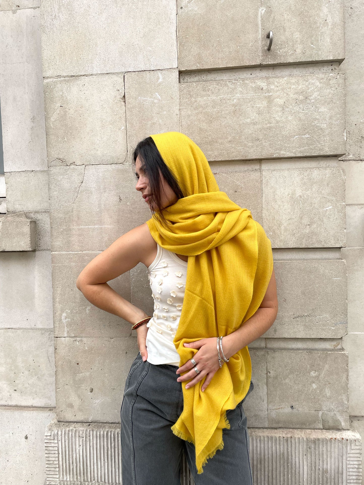 HB CASHMERE SCARF LEMON