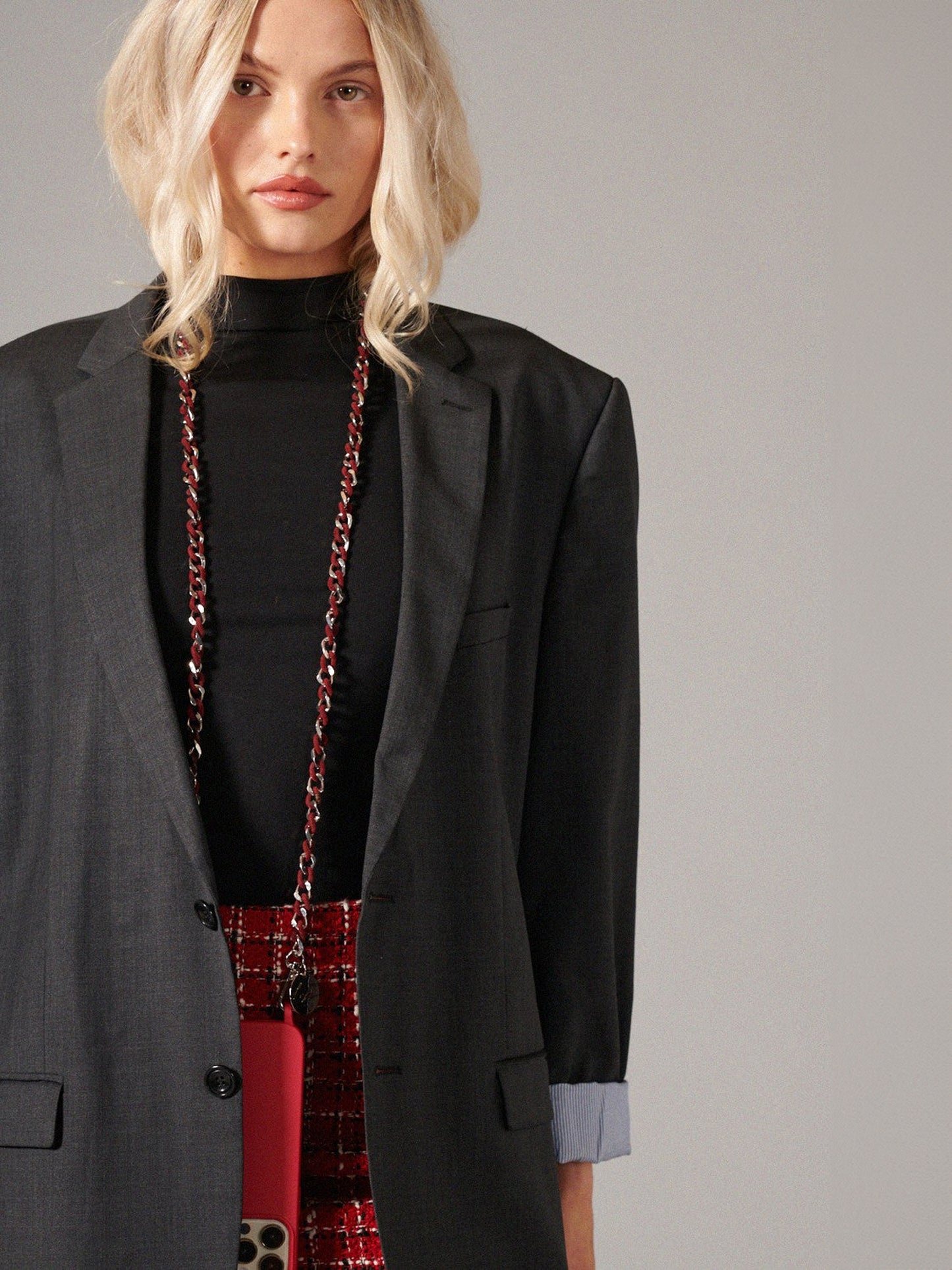 SONA VELVET PHONE CHAIN RED SILVER - 120CM