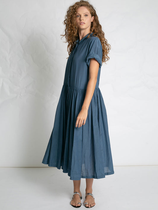 POPLIN DRESS WITH BELT BLUE BLUE