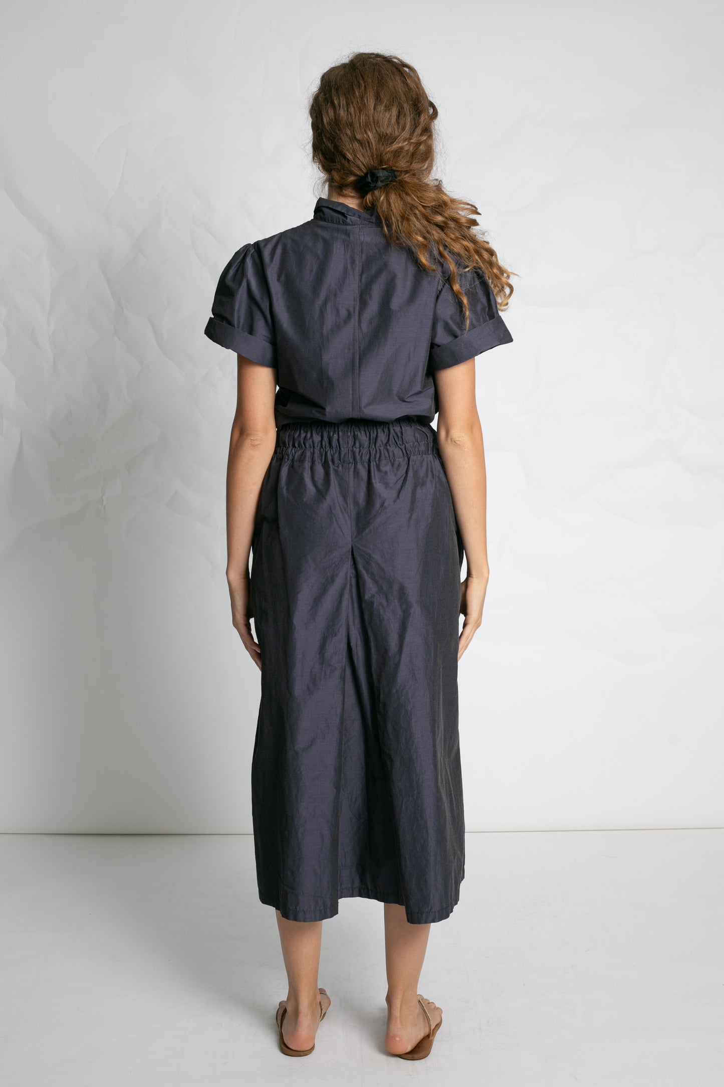 PLEATED A-LINE TAFFETA SKIRT NAVY
