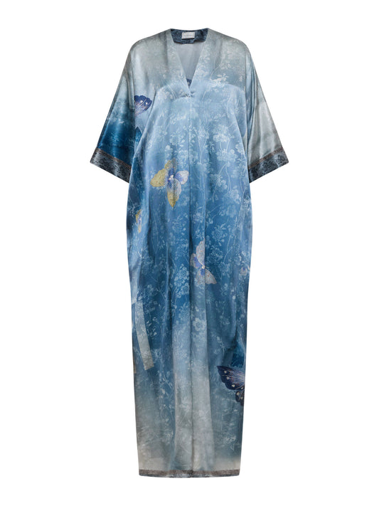 MUTKAS- FLORAL SILK DRESS BLUE MULTI