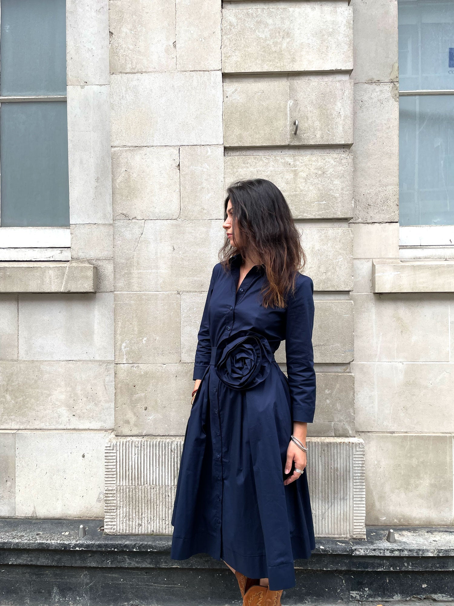 navy midi shirt dress 21-MED SHIRT DRESS NAVY NAVY – The Place London