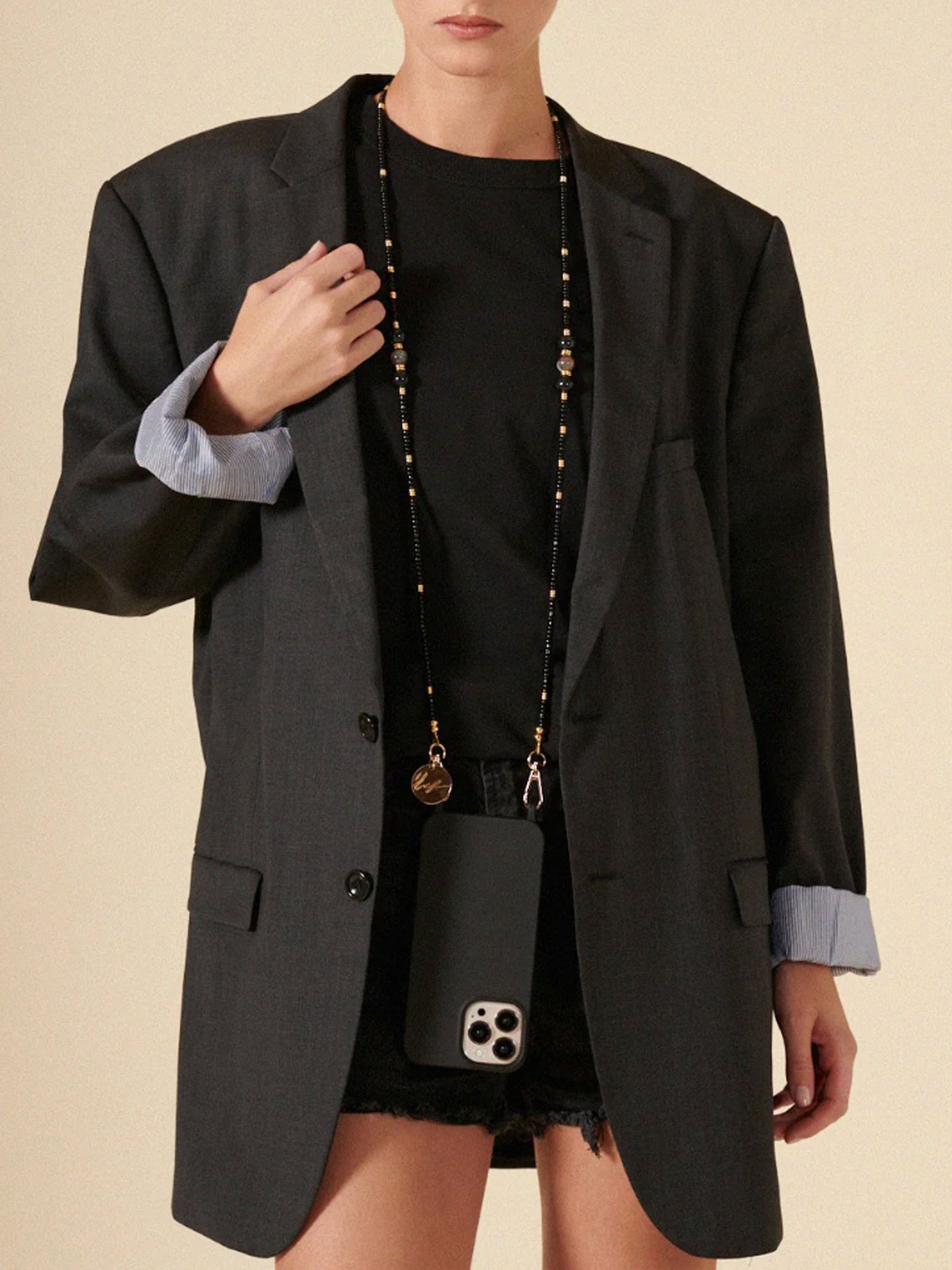 IRIS PHONE CHAIN PERLES BLACK - 120CM