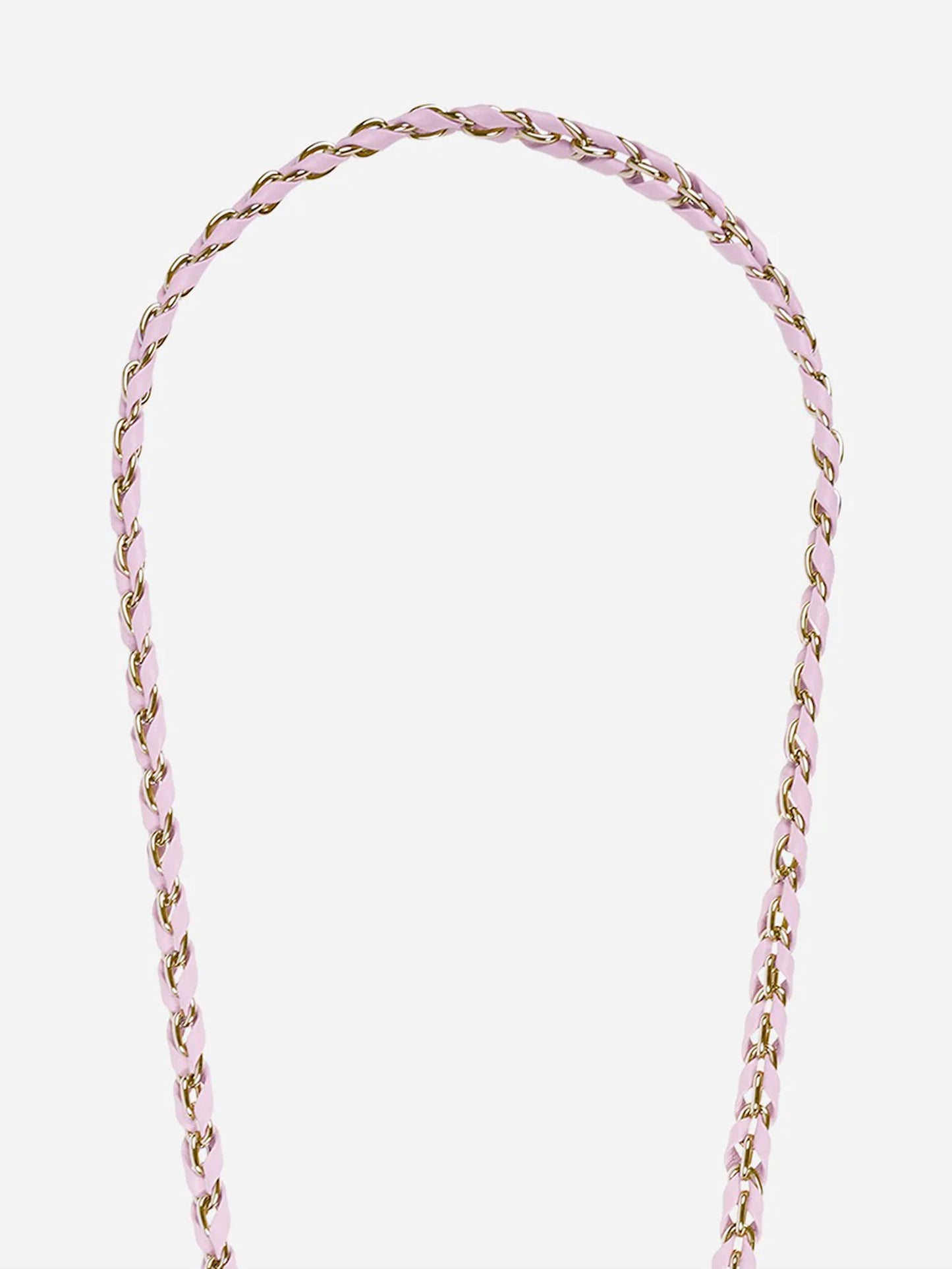 pink and gold phone chain on a white background