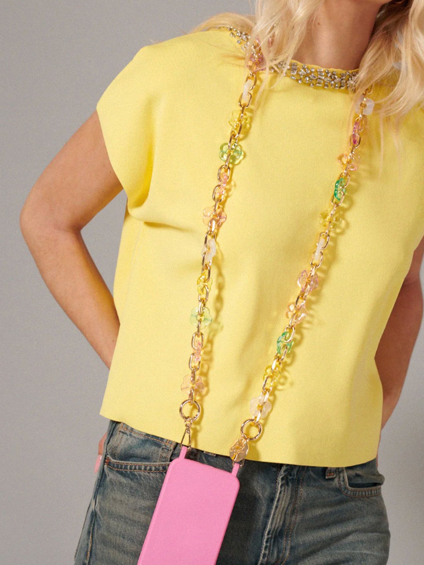 CASSY PHONE CHAIN FLEURS PASTELS - 120CM