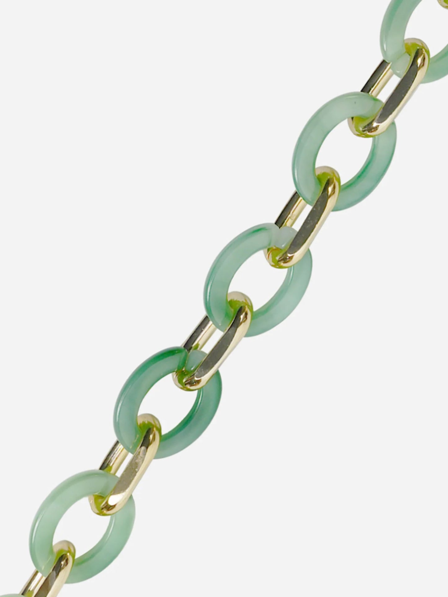 green and gold phone chain on a white background