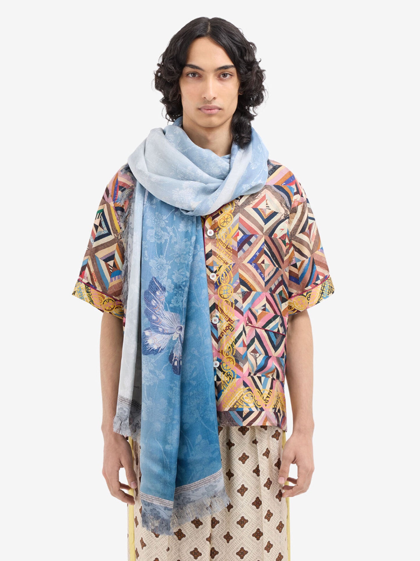 ALOE SILK SCARF FLORAL BLUE