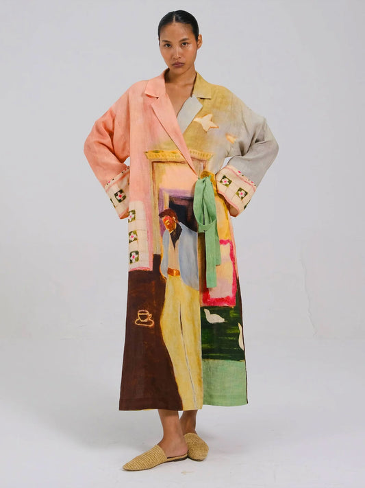 TIE UP DRESS MORNING COFFEE MULTI