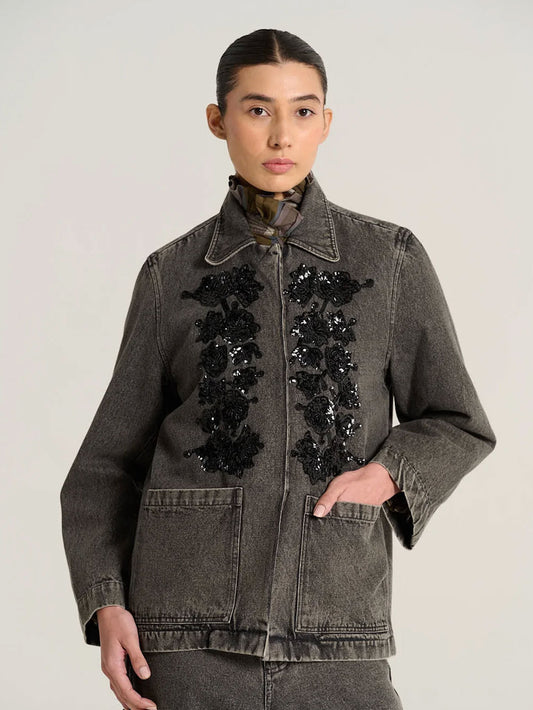 EMILE EMBELLISED JACKET GREY DENIM