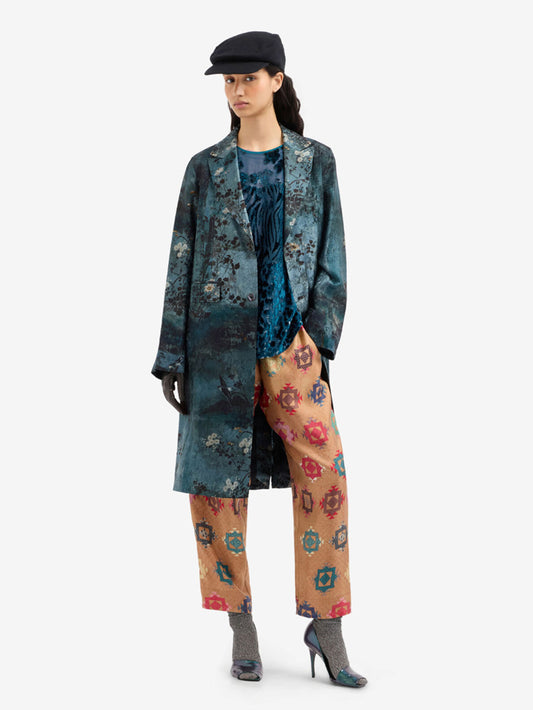 EVENING COAT FLORAL JAQUARD BLUE FLORAL
