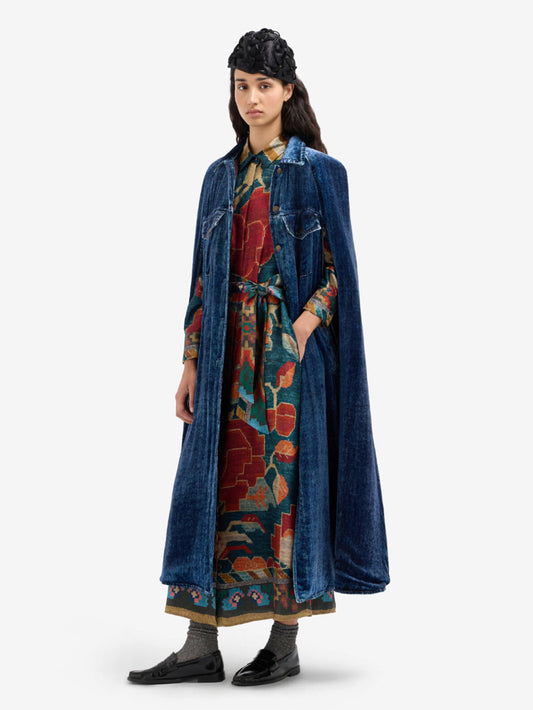 KANDOX LONG VELVET DENIM CAPE DENIM BLUE