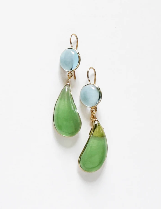 2 TONE EARRINGS GREEN / AQUA