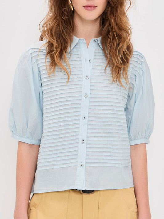 CHEMISE PLISSÉE CORDELIA SS BLEU CLAIR