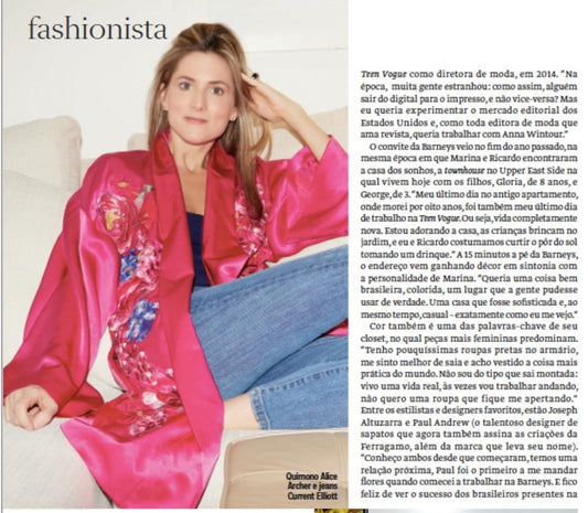 Alice Archer AW17 Frances Kimono worn by Marina Larroudé of Barneys