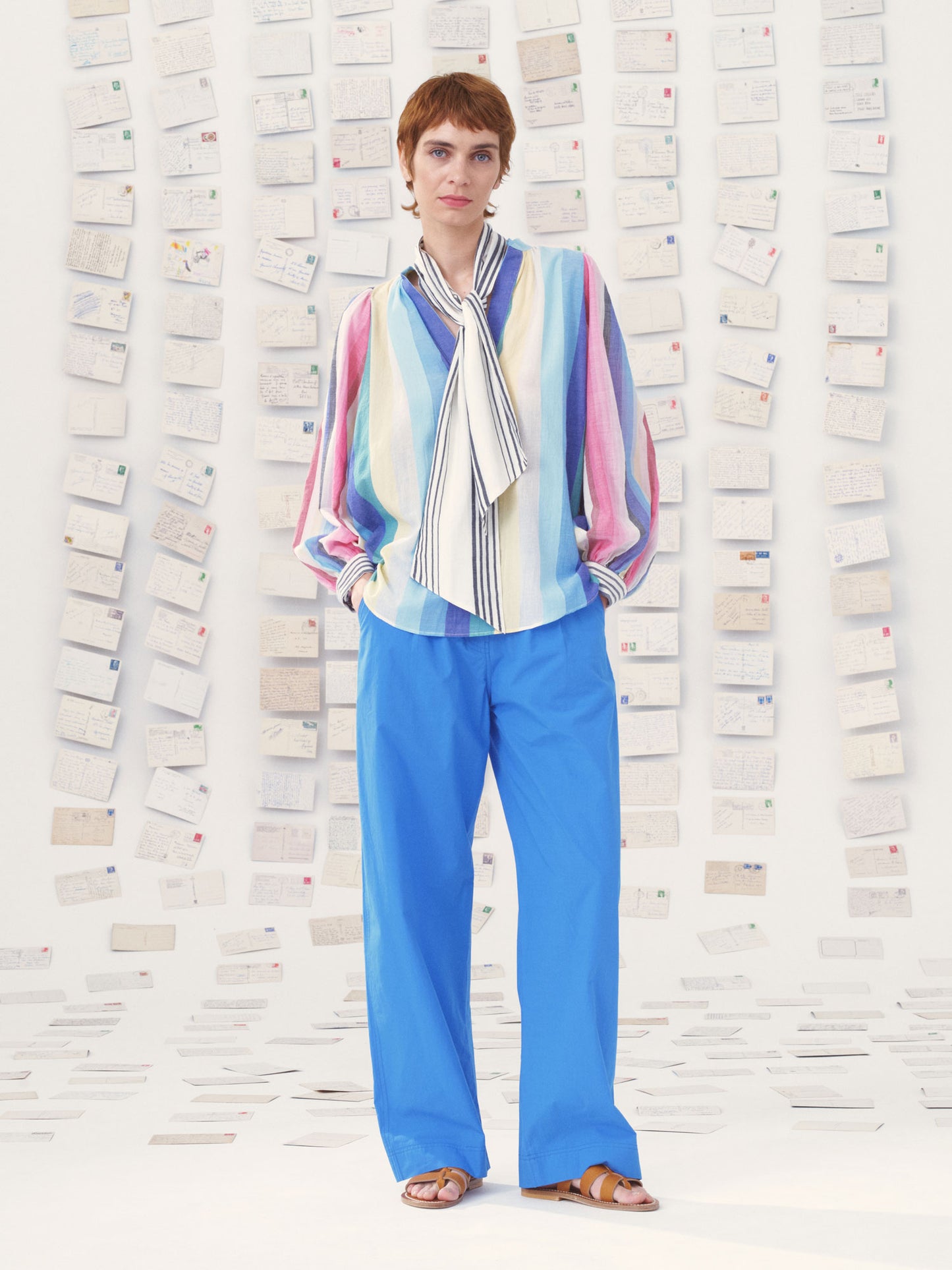 MITI PLEATED COTTON PANTS BLUE