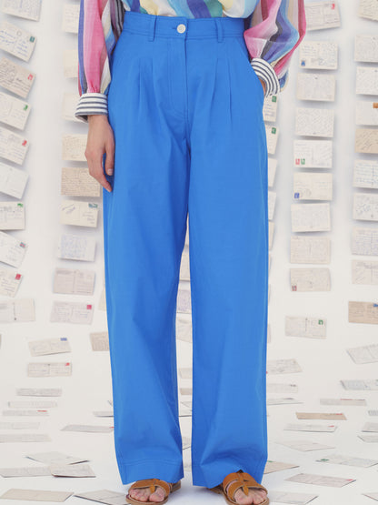 MITI PLEATED COTTON PANTS BLUE