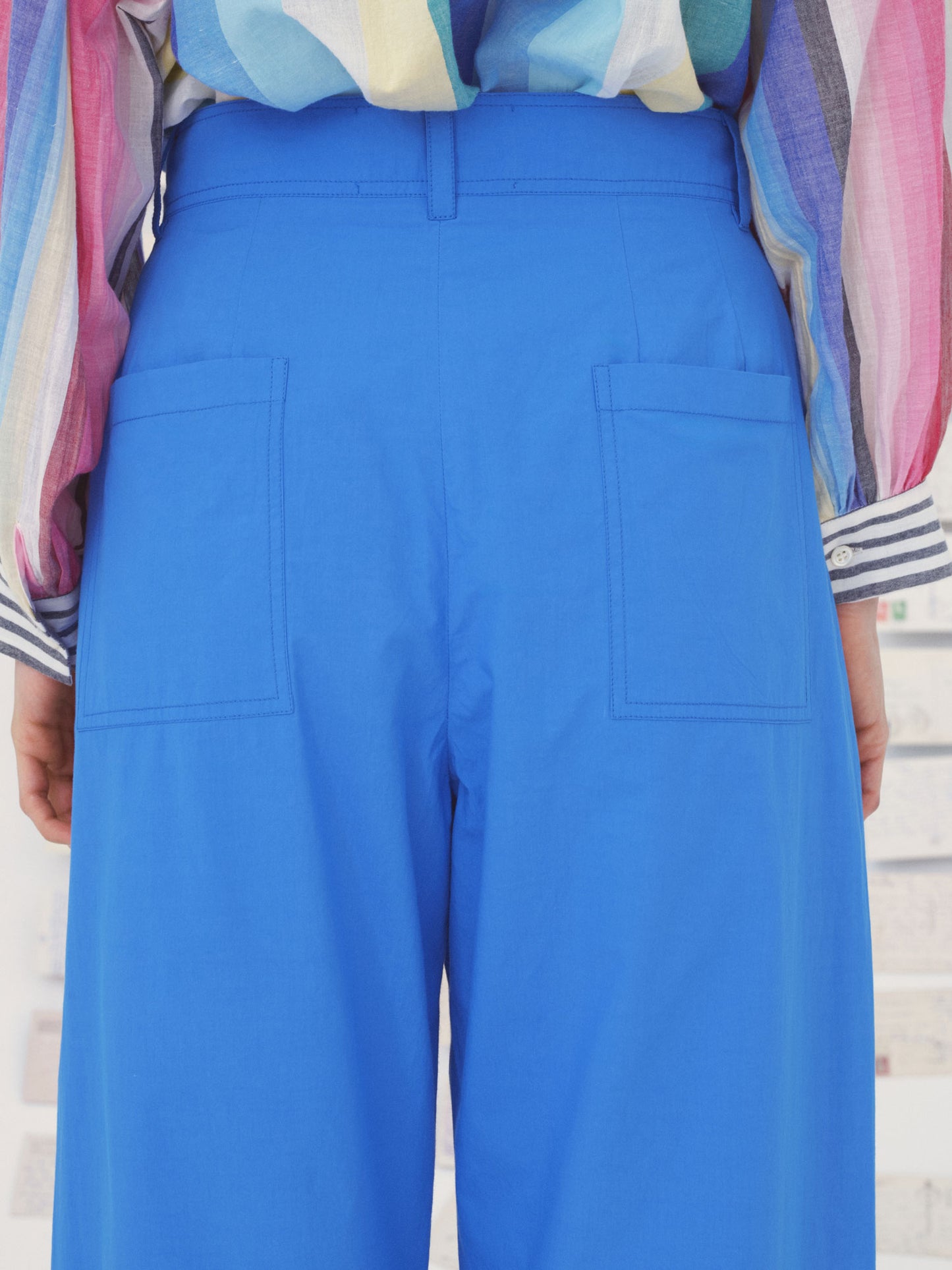 MITI PLEATED COTTON PANTS BLUE