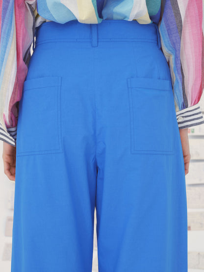MITI PLEATED COTTON PANTS BLUE