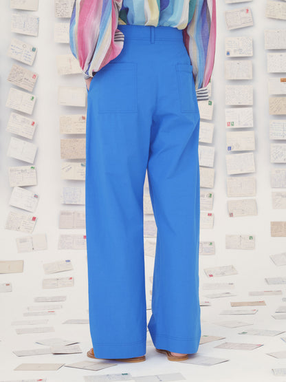 MITI PLEATED COTTON PANTS BLUE