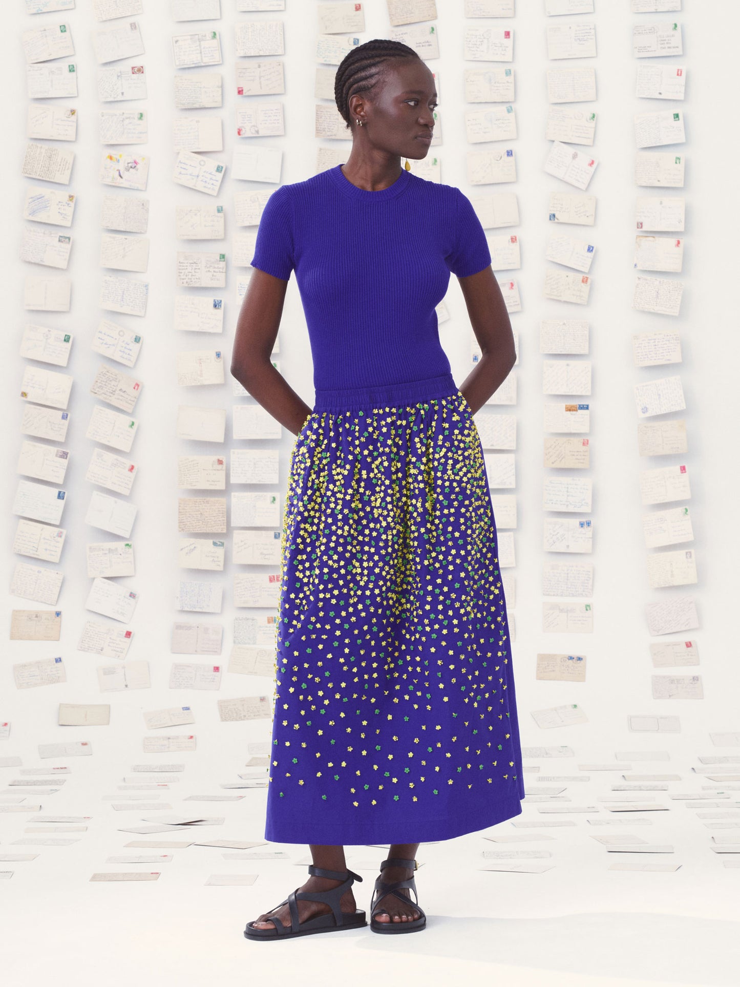 MANTOU TINY FLOWERS SKIRT NAVY YELLOW