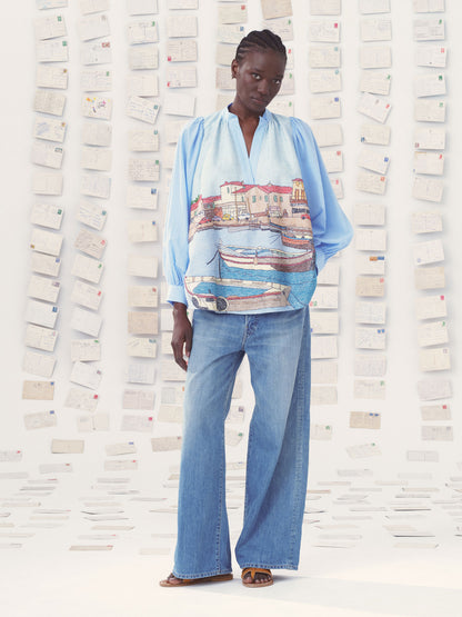 HAND EMBROIDERED SHIRT CLAUDIE SKY BLUE