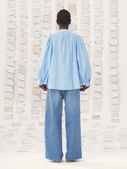 HAND EMBROIDERED SHIRT CLAUDIE SKY BLUE