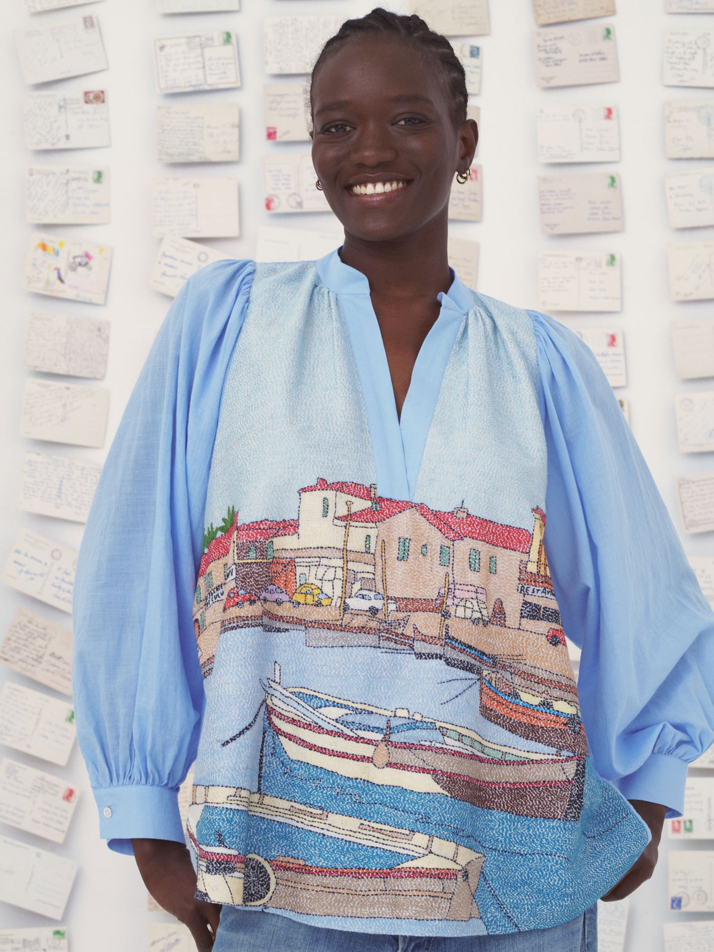 HAND EMBROIDERED SHIRT CLAUDIE SKY BLUE