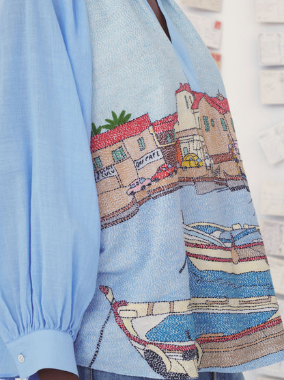 HAND EMBROIDERED SHIRT CLAUDIE SKY BLUE