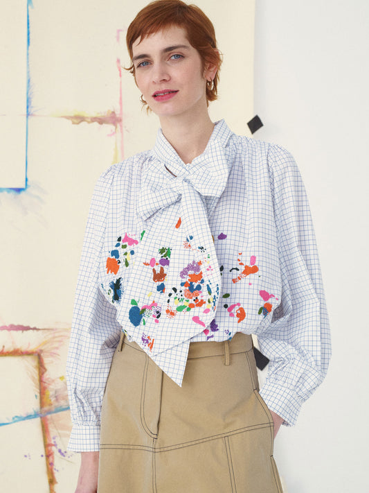 CLAUDIE SHIRT HAND ARTWORK WHITE CHECK MULTI