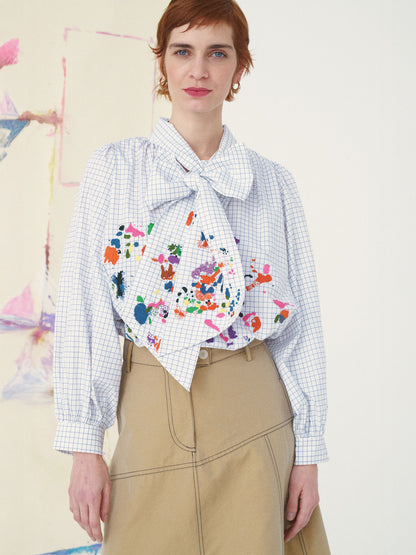 CLAUDIE SHIRT HAND ARTWORK WHITE CHECK MULTI