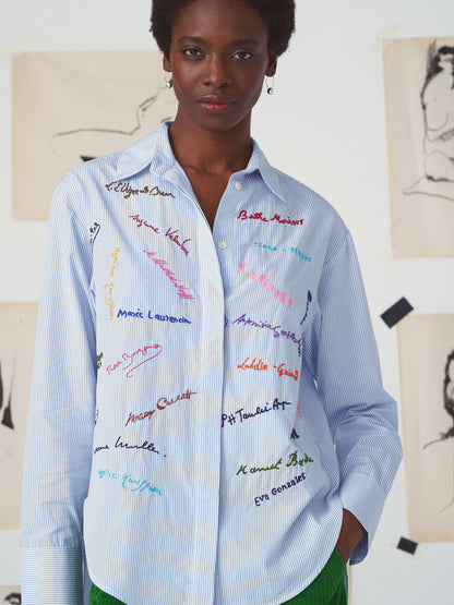 MILOU SHIRT NAMES BY HAND BLUE WHITE STRIPES