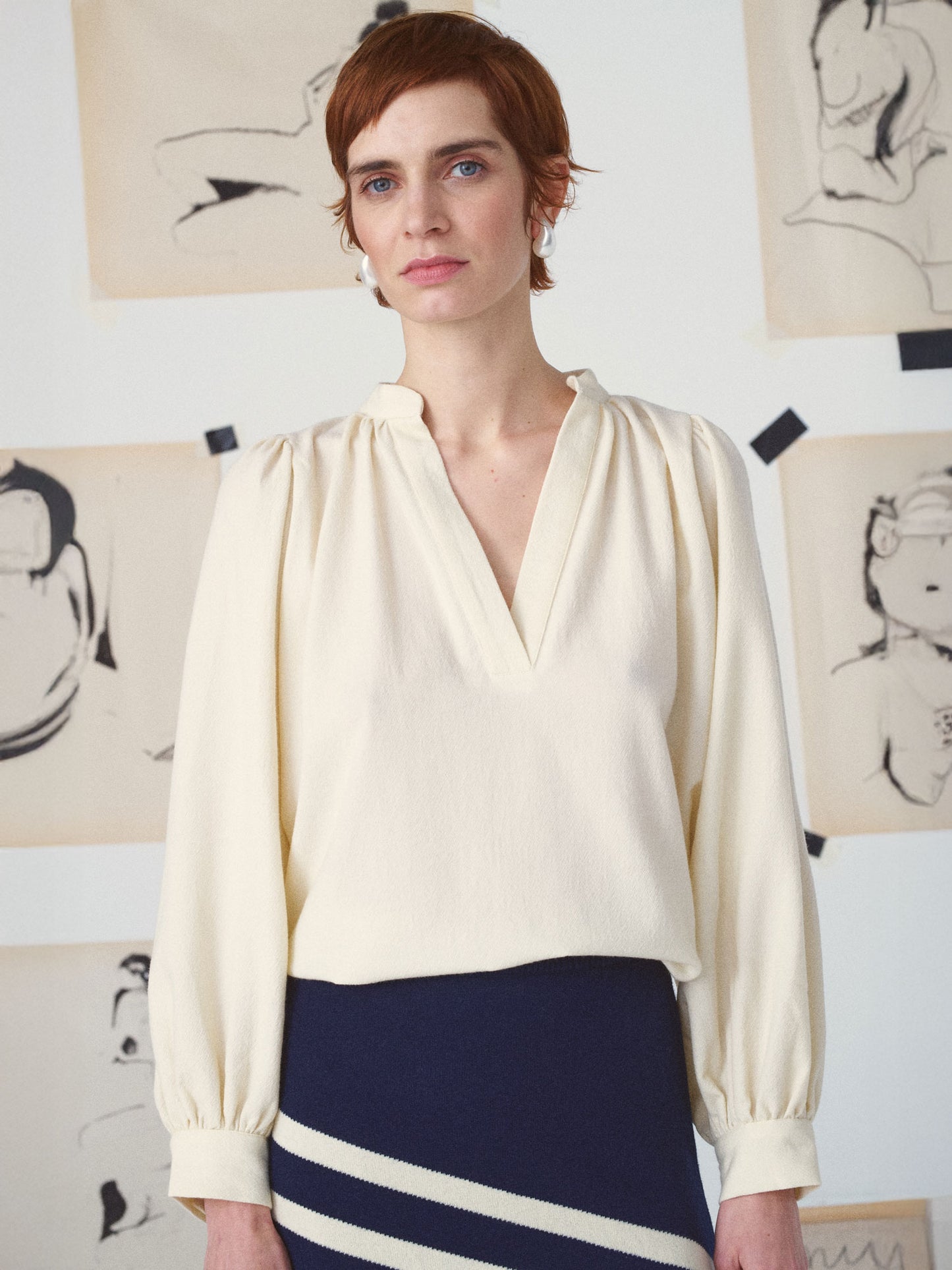 CLAUDIA WOOL SHIRT VNECK OFF WHITE