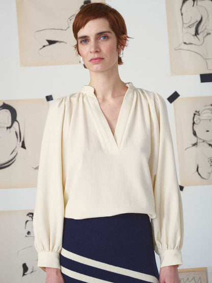 CLAUDIA WOOL SHIRT VNECK OFF WHITE