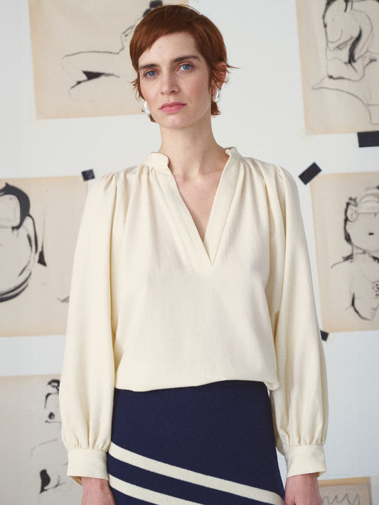 CLAUDIA WOOL SHIRT VNECK OFF WHITE