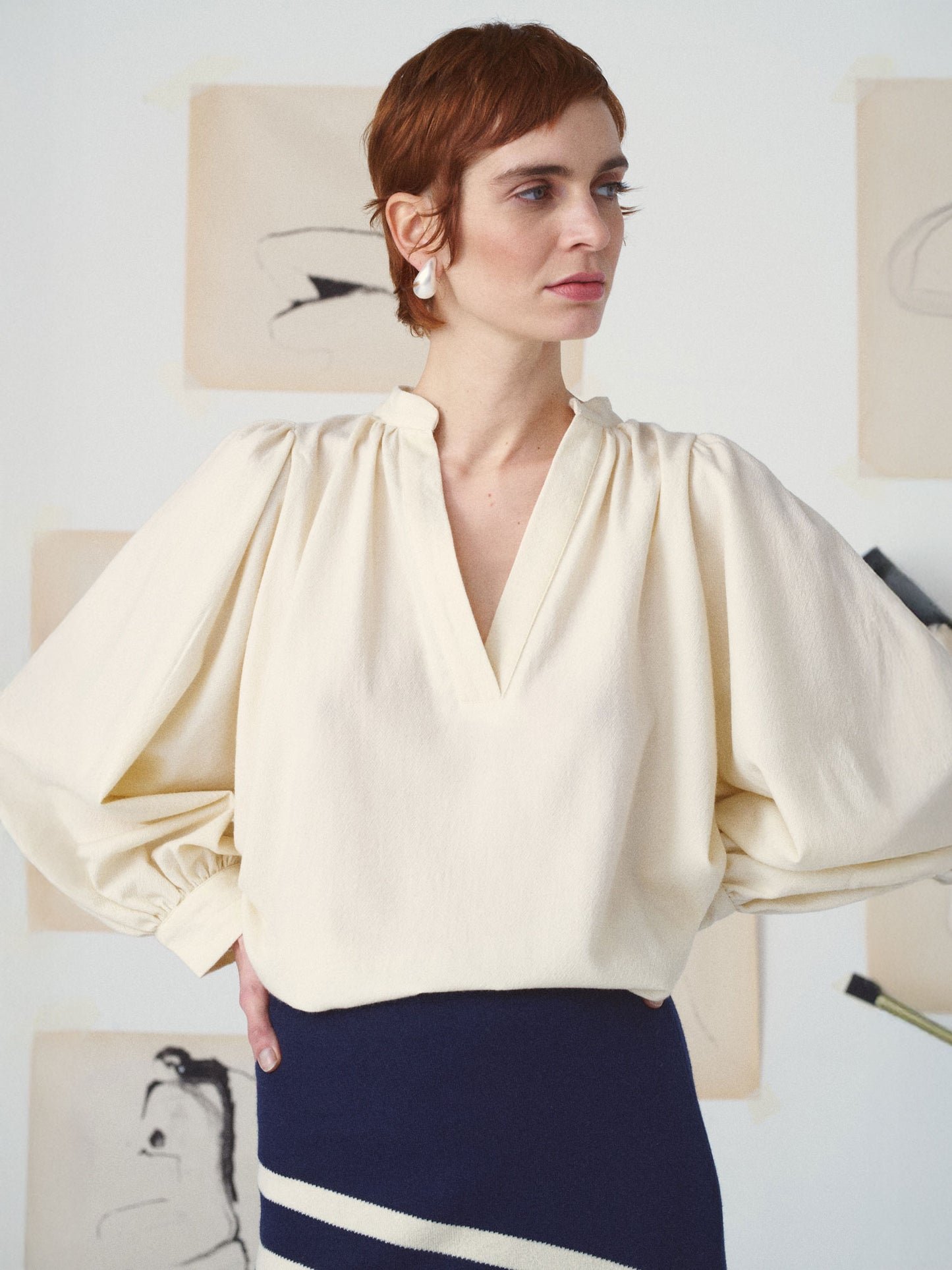 CLAUDIA WOOL SHIRT VNECK OFF WHITE