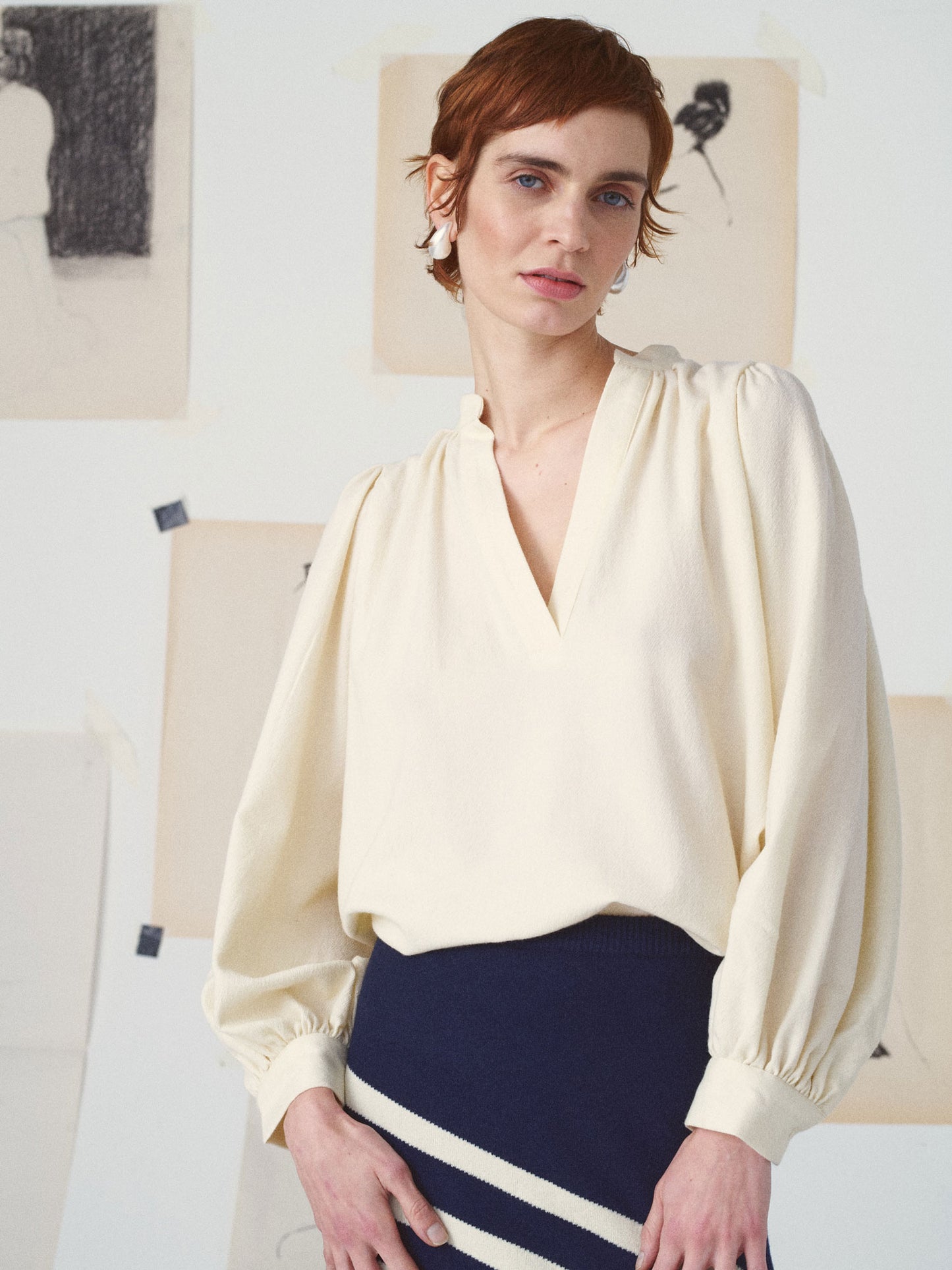 CLAUDIA WOOL SHIRT VNECK OFF WHITE