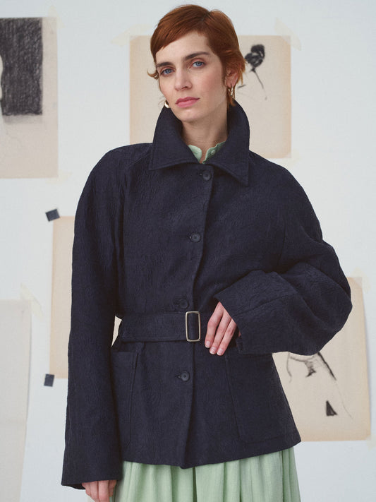 CATHISU JKT SILK EMBROIDERED BLACK SILK