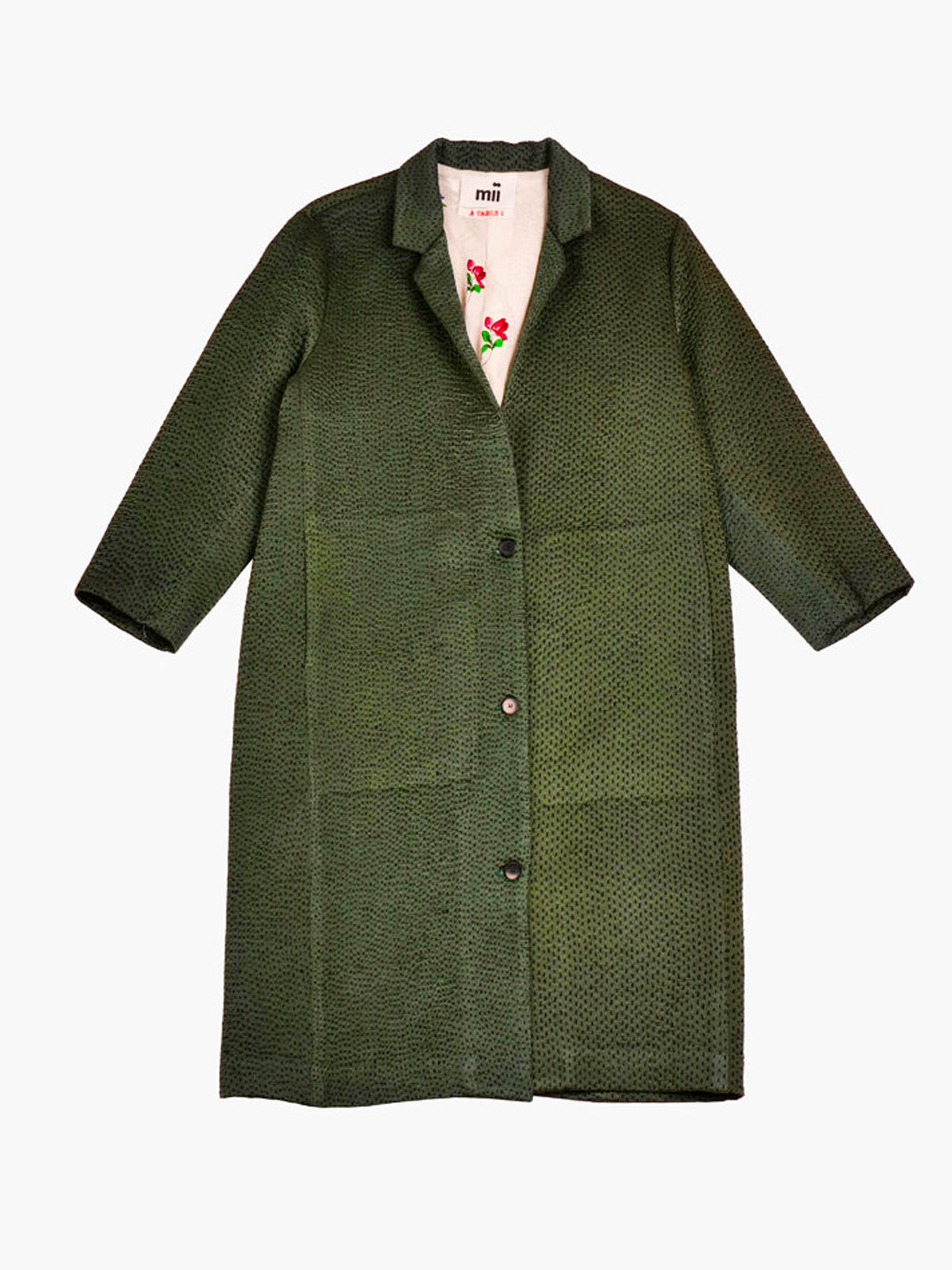DONIV EMB SILK KANTHA COAT FOREST GREEN