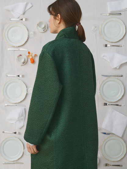 DONIV EMB SILK KANTHA COAT FOREST GREEN
