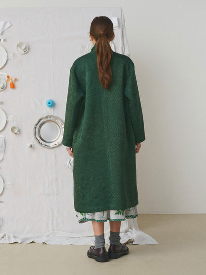 DONIV EMB SILK KANTHA COAT FOREST GREEN