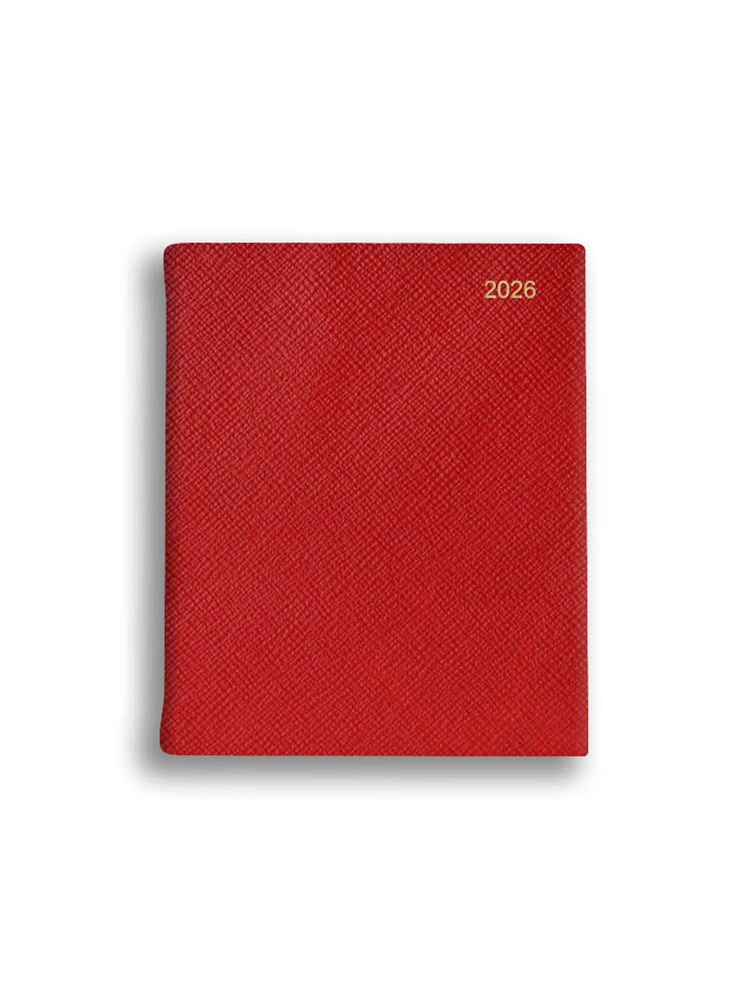 Red textured notebook with '2026' printed on a white background