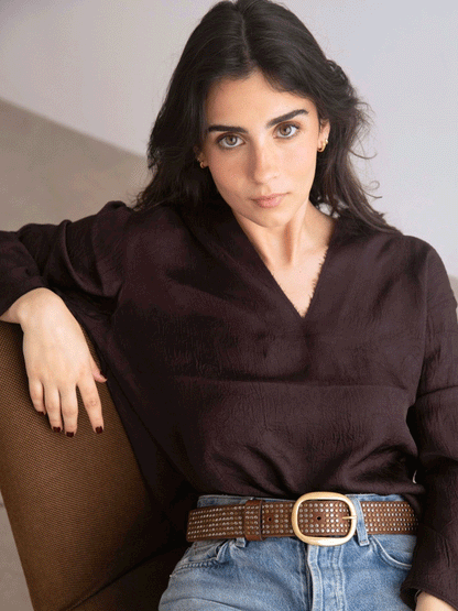 TRIBECA BELT MULTI STUDDS BROWN