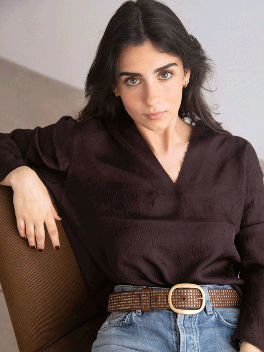 TRIBECA BELT MULTI STUDDS BROWN