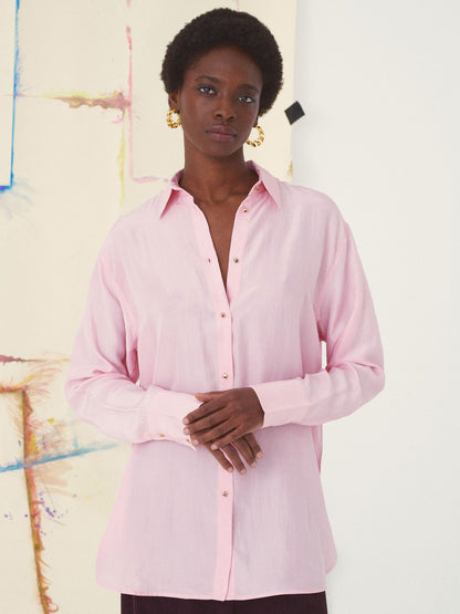 HABUTAI PINK SILK SHIRT PINK