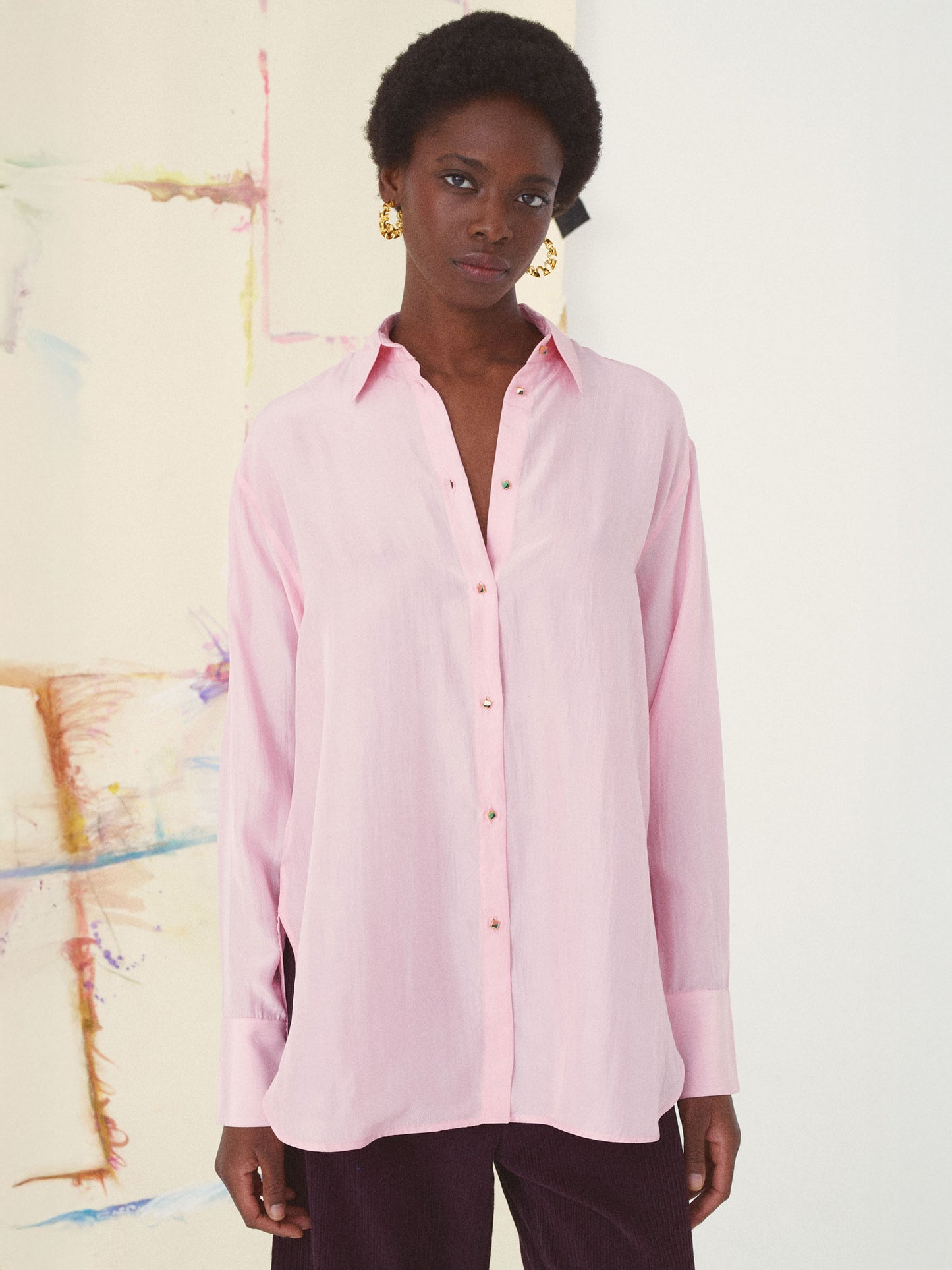 HABUTAI PINK SILK SHIRT PINK