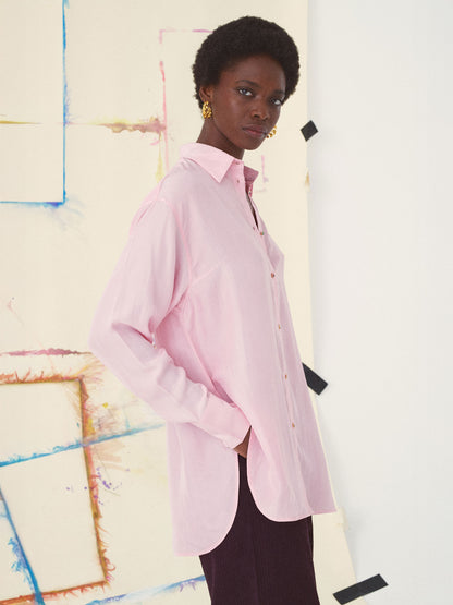 HABUTAI PINK SILK SHIRT PINK